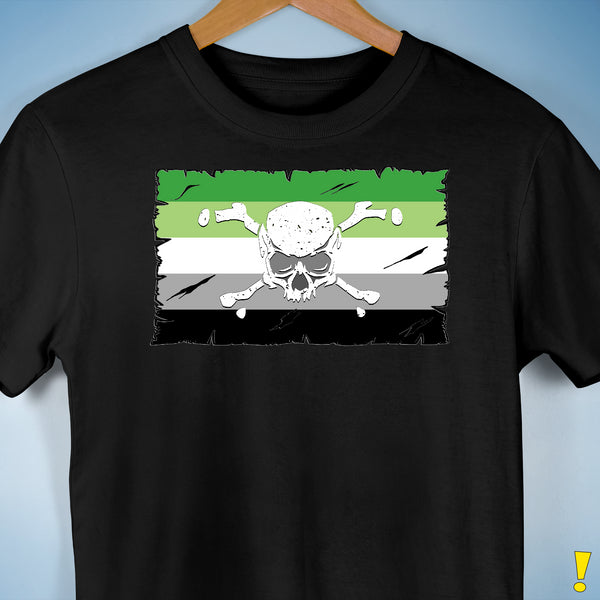 Aromantic Pride Pirate Flag Premium Unisex T-Shirt - Black